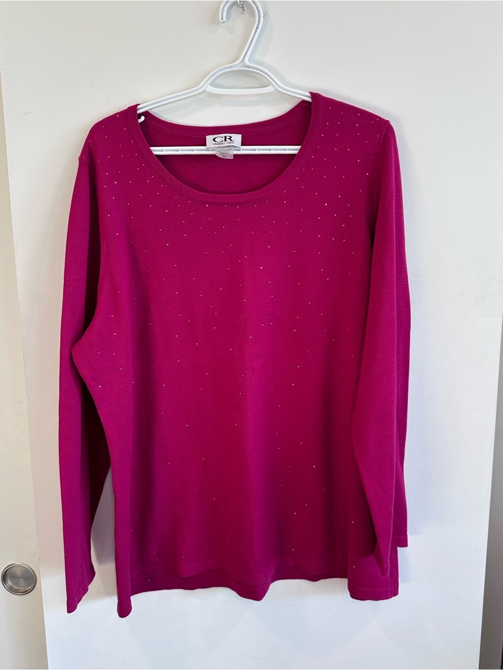 CR Women’s Bright Fuchsia Long-Sleeve Knit Top with Accent Studs